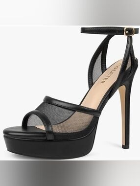 Black Mesh Platform Sandals with Ankle Strap